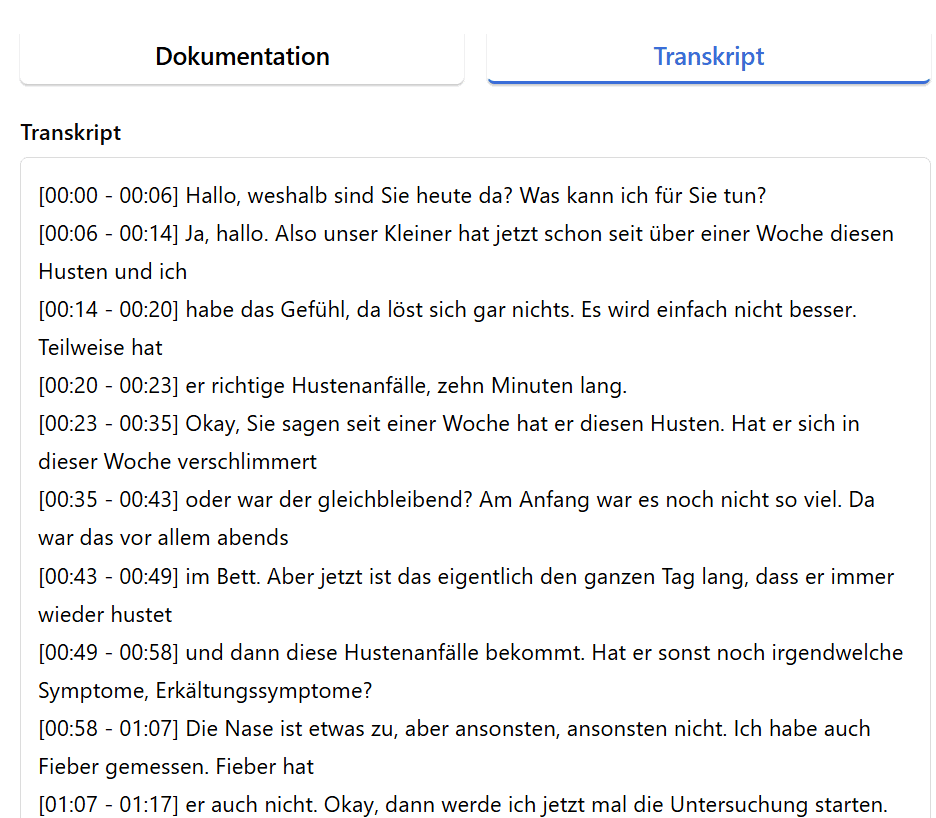 Transkript eines Arzt Patienten Gesprächs mit KI erstellt